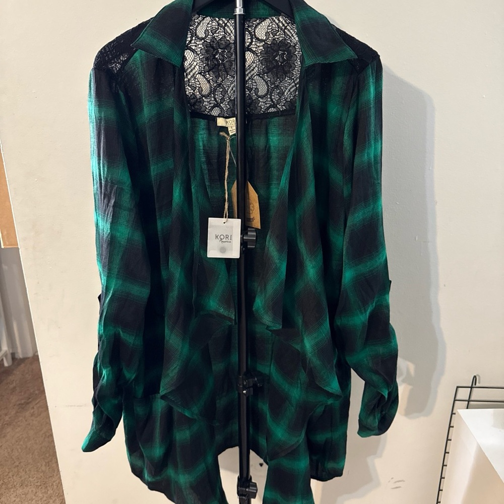 Kori Women's Black and Green Plaid Blazer
